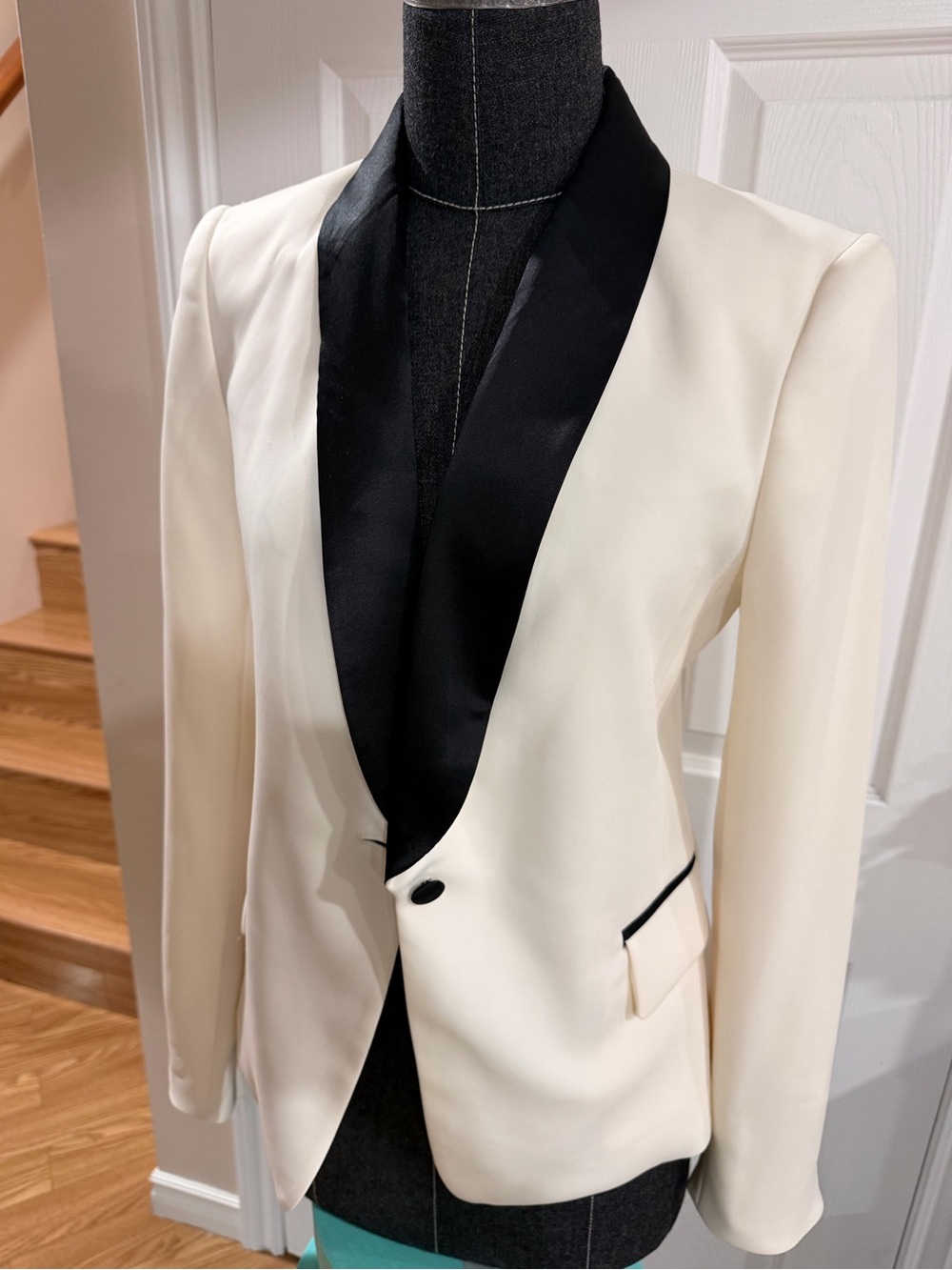 Victoria's Secret Cream Satin blazer with Black Trim tuxedo